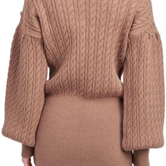 En Saison Cable Knit Turtleneck Dress - Brown - Picture 3 of 4